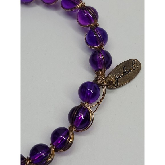 Jules B Funky Statement Purple Beaded Bracelet Wire Wrapped Hippie Boho Bohemian - Picture 9 of 10